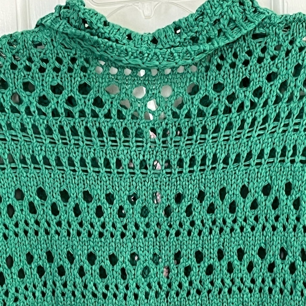 FREE PEOPLE Santa Cruz Club Shirt Golf Green Pink Combo Crochet Grannycore XS - Picture 10 of 16